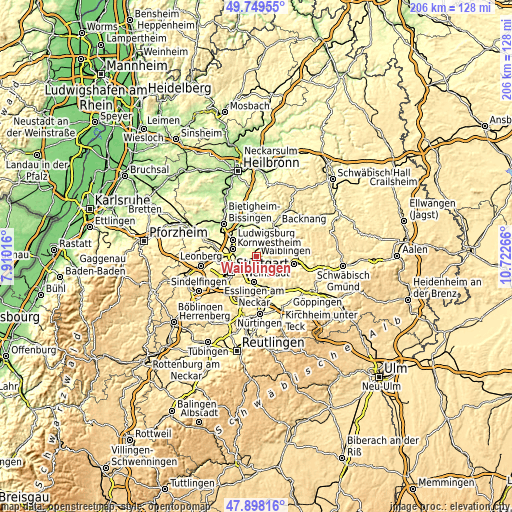 Topographic map of Waiblingen