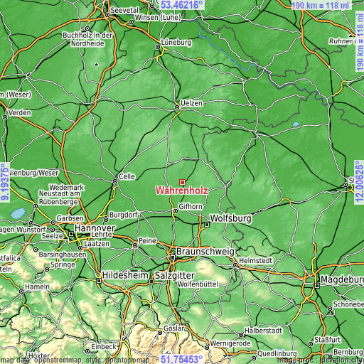 Topographic map of Wahrenholz