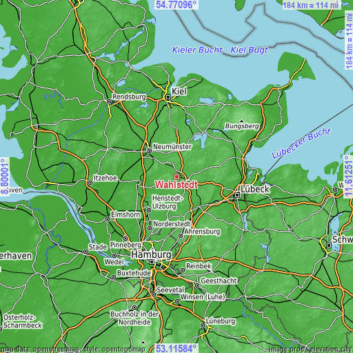 Topographic map of Wahlstedt