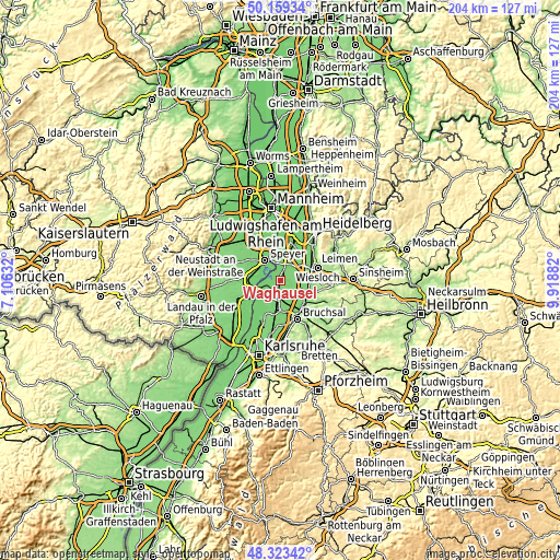 Topographic map of Waghäusel