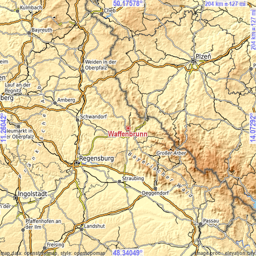 Topographic map of Waffenbrunn