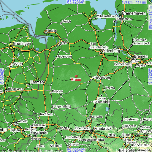 Topographic map of Vrees