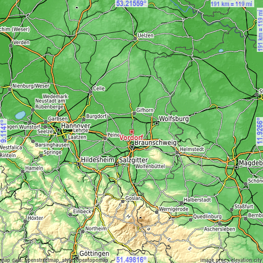 Topographic map of Vordorf