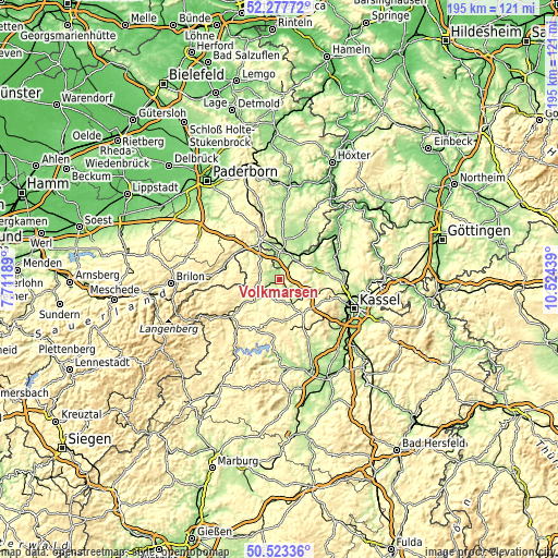 Topographic map of Volkmarsen