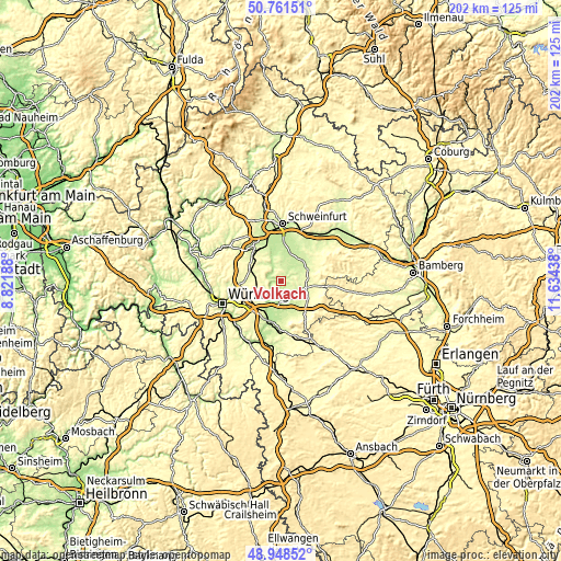 Topographic map of Volkach