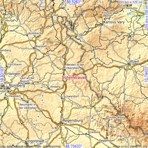 Topographic map of Vohenstrauß