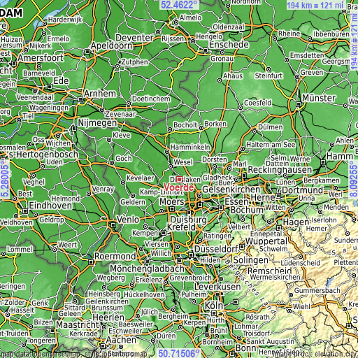 Topographic map of Voerde