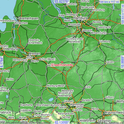 Topographic map of Visselhövede