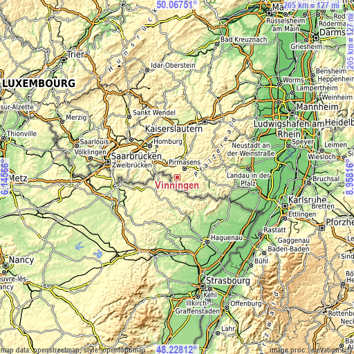 Topographic map of Vinningen