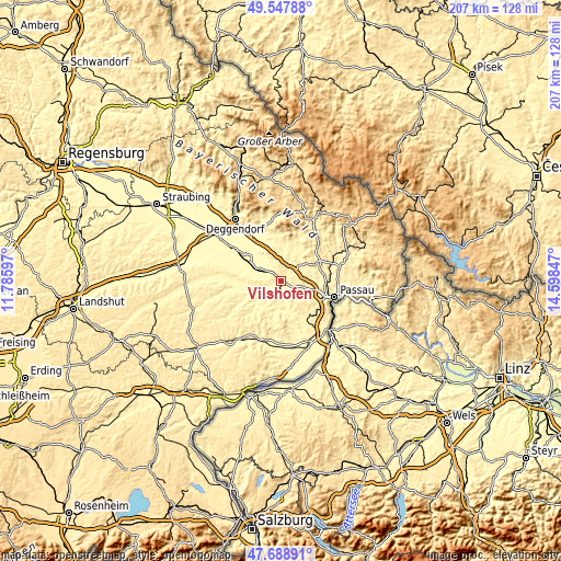 Topographic map of Vilshofen