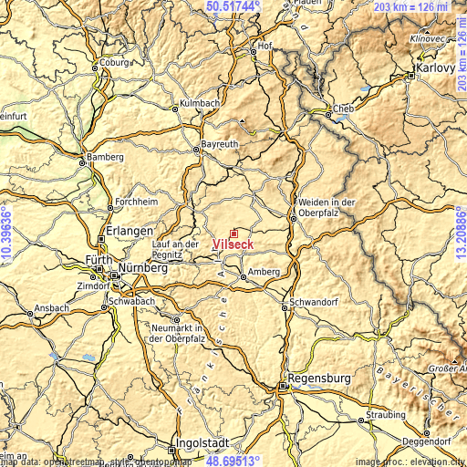 Topographic map of Vilseck