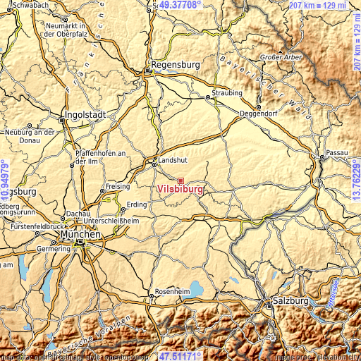 Topographic map of Vilsbiburg