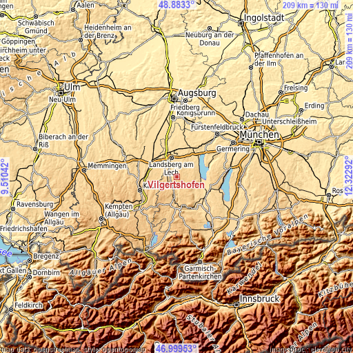 Topographic map of Vilgertshofen