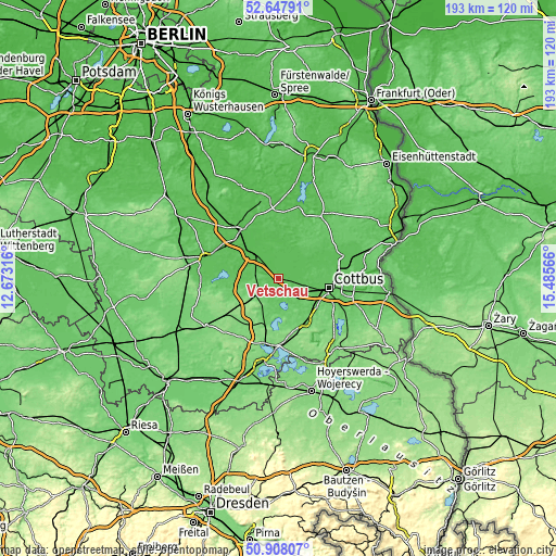 Topographic map of Vetschau