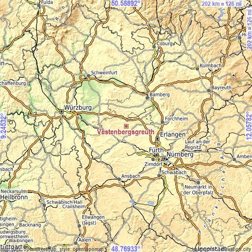 Topographic map of Vestenbergsgreuth