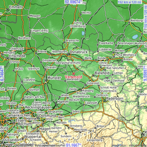 Topographic map of Versmold