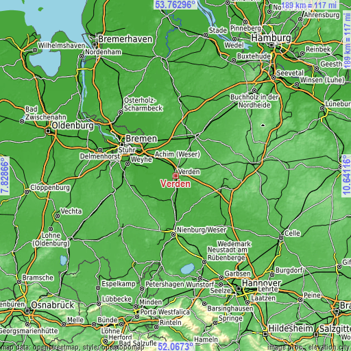 Topographic map of Verden