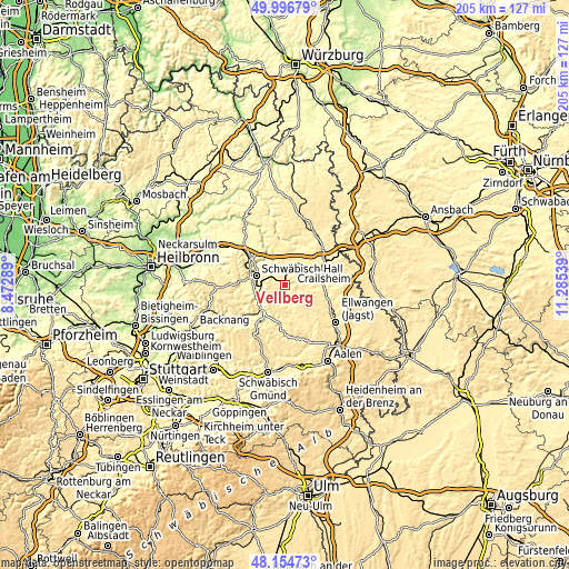 Topographic map of Vellberg