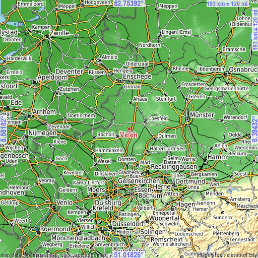 Topographic map of Velen