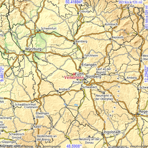 Topographic map of Veitsbronn