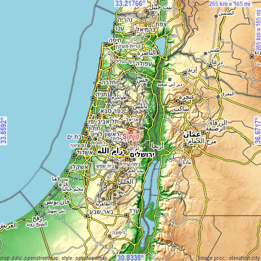 Topographic map of Sinjil