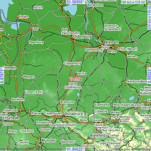 Topographic map of Vechta