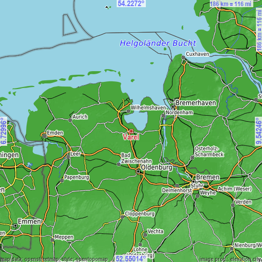 Topographic map of Varel