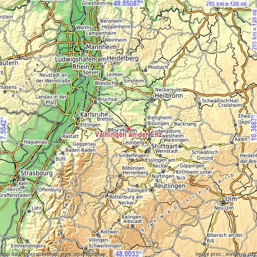 Topographic map of Vaihingen an der Enz