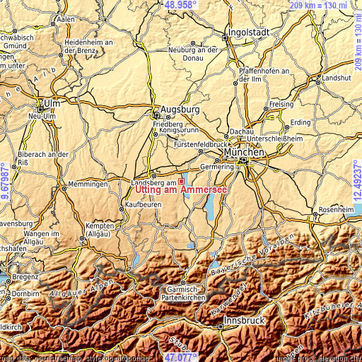 Topographic map of Utting am Ammersee