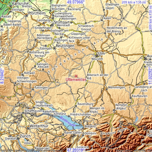 Topographic map of Uttenweiler