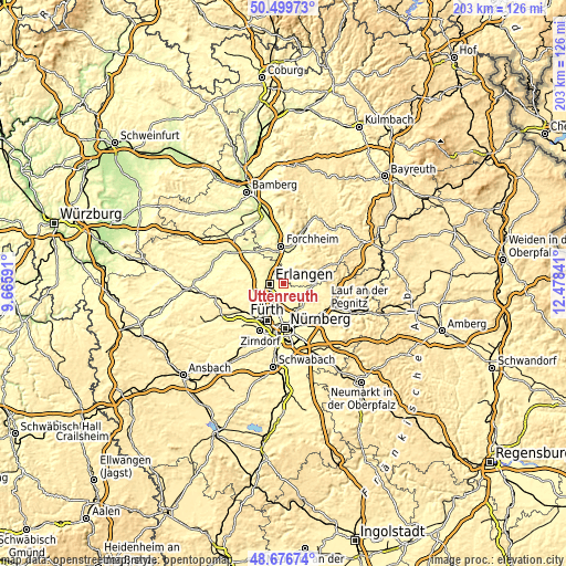 Topographic map of Uttenreuth