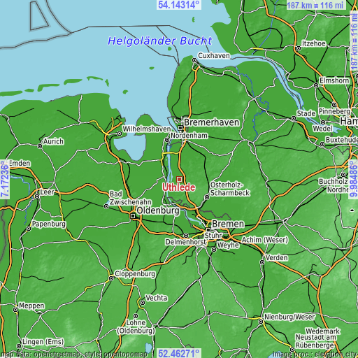 Topographic map of Uthlede