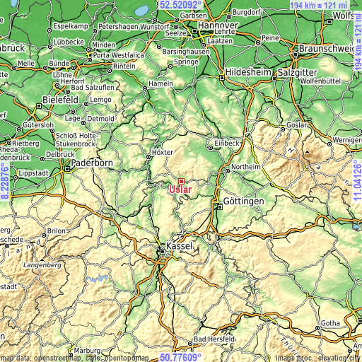 Topographic map of Uslar
