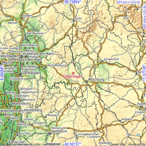 Topographic map of Urspringen