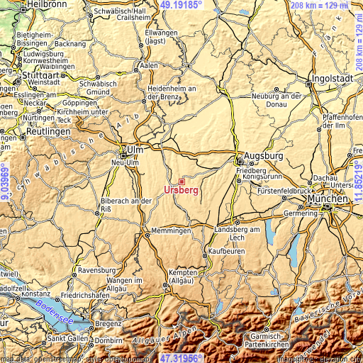 Topographic map of Ursberg