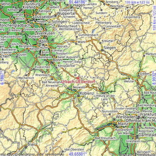 Topographic map of Urbach-Überdorf