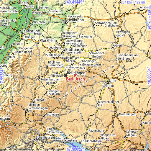 Topographic map of Bad Urach