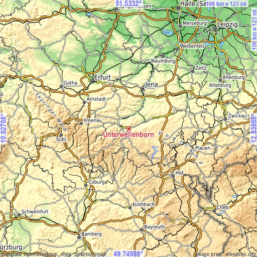 Topographic map of Unterwellenborn