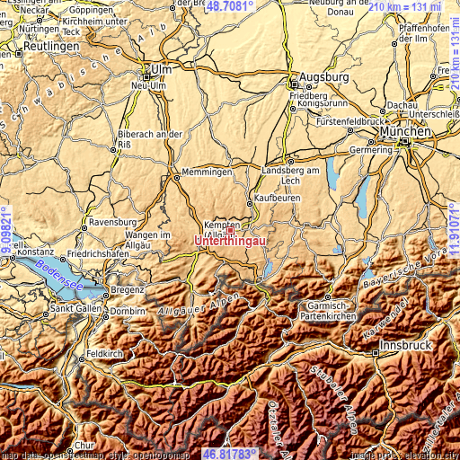 Topographic map of Unterthingau