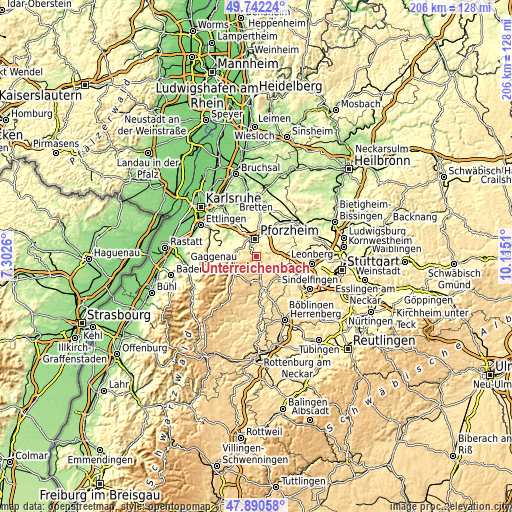 Topographic map of Unterreichenbach