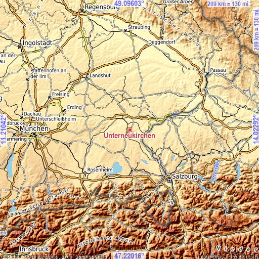 Topographic map of Unterneukirchen