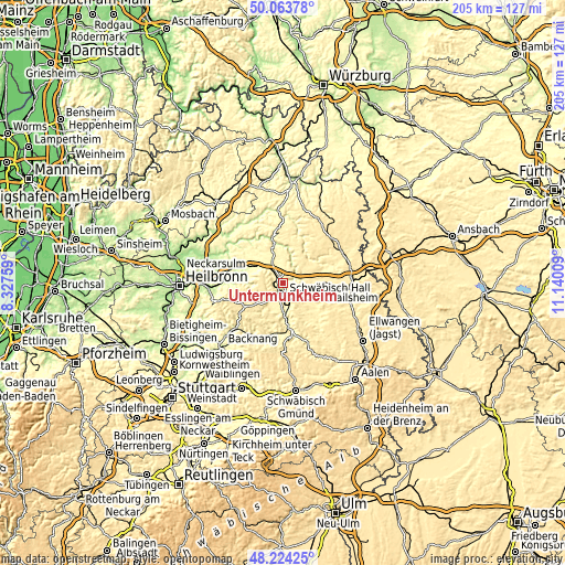 Topographic map of Untermünkheim