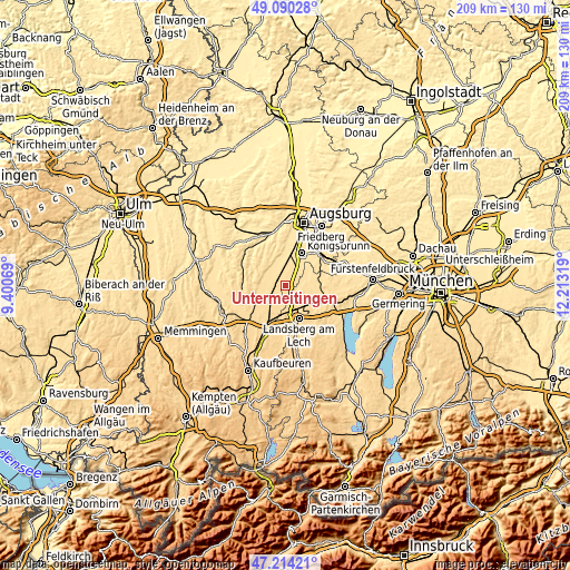 Topographic map of Untermeitingen