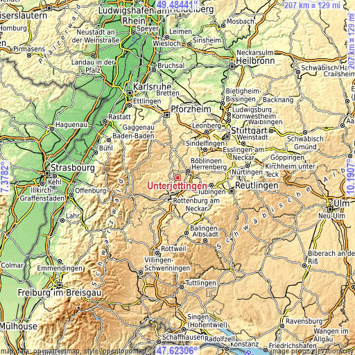 Topographic map of Unterjettingen