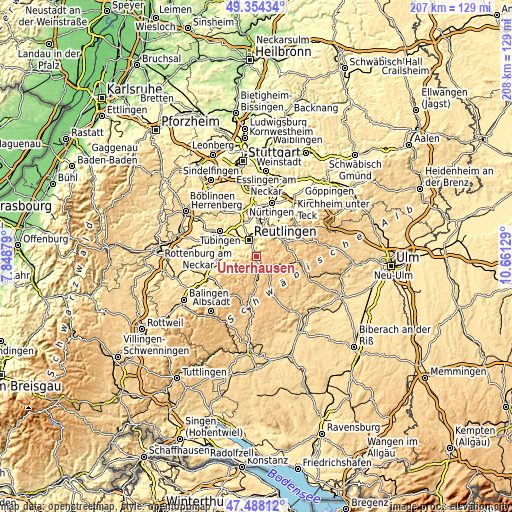 Topographic map of Unterhausen