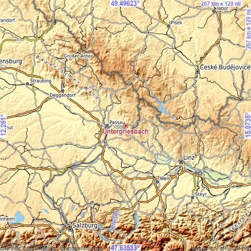 Topographic map of Untergriesbach