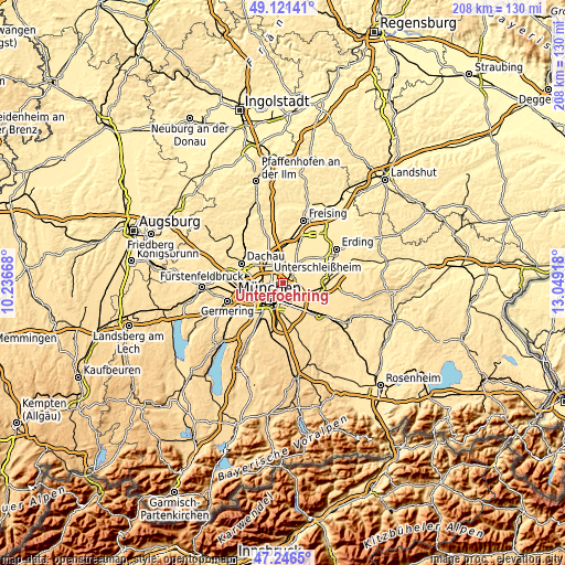 Topographic map of Unterföhring