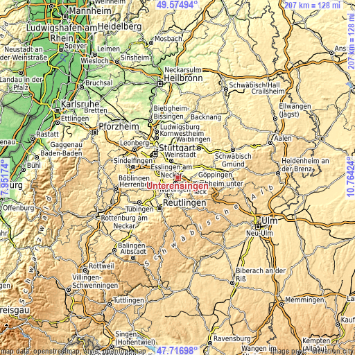 Topographic map of Unterensingen