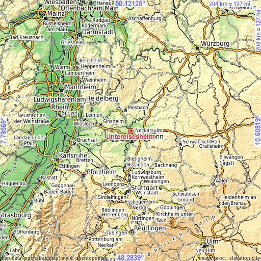 Topographic map of Untereisesheim