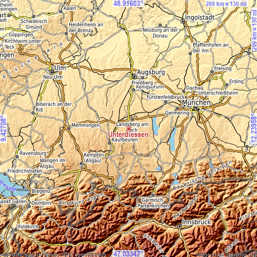 Topographic map of Unterdießen